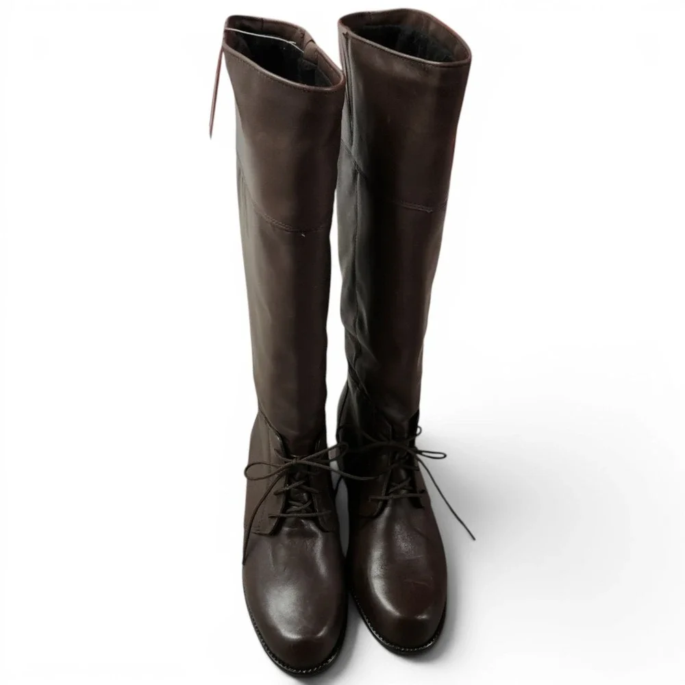 BLONDO Leather Knee High Riding Boots 6.5B Brown Lace-up Waterproof Canada NWT‎